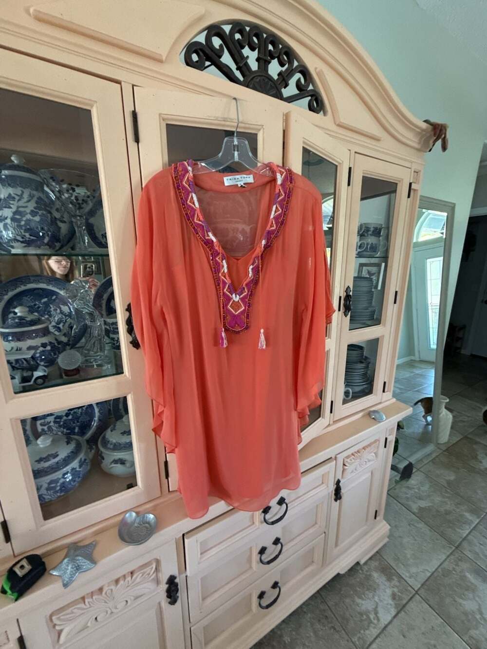 Trina Turk V-Neck Embroidered and Beaded Kaftan dress/cover up.